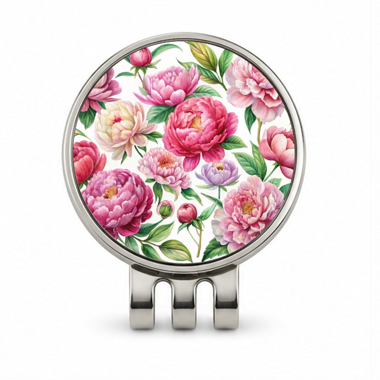 Peonies Pink Flowers Watercolor Golf Hat Clip with Ball Marker
