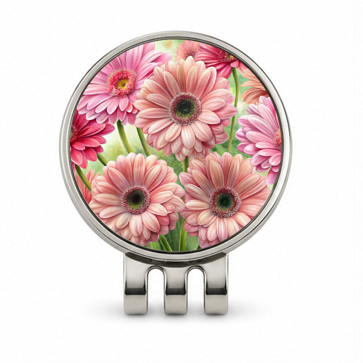 Pink Gerbera Daisies Flowers Watercolor Golf Hat Clip with Ball Marker