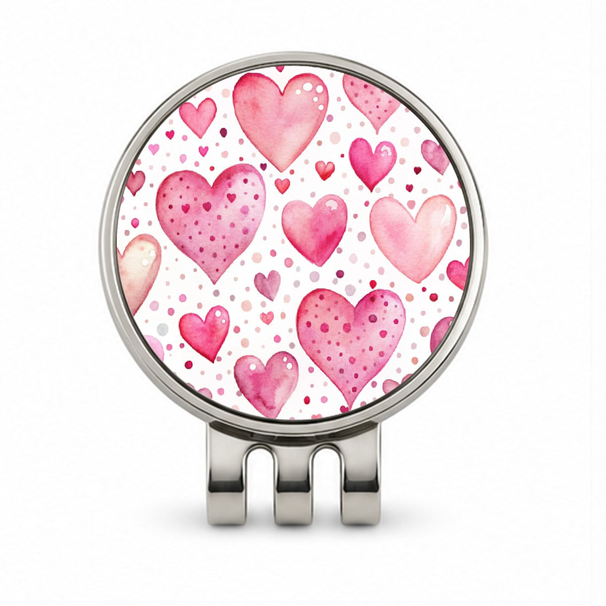 Pink Hearts Polka Dots Valentine's Love Anniversary Golf Hat Clip with Ball Marker