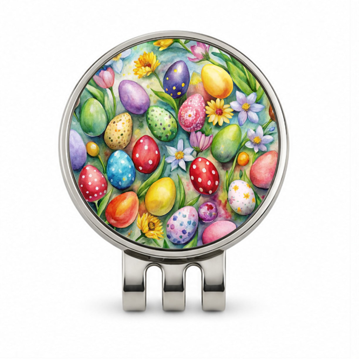 Pretty Easter Eggs Flowers Watercolor Golf Hat Clip with Ball Marker