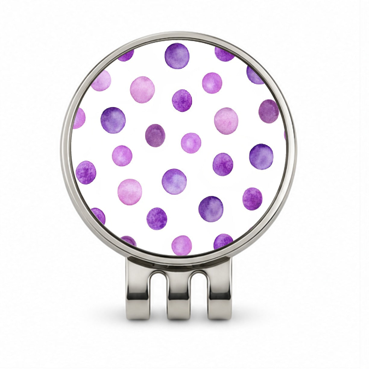 Purple Polka Dots Fun White Background Golf Hat Clip with Ball Marker