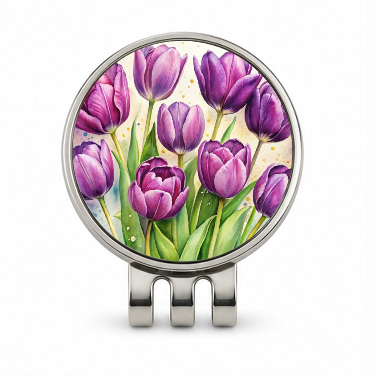 Purple Tulips Flowers Watercolor Golf Hat Clip with Ball Marker