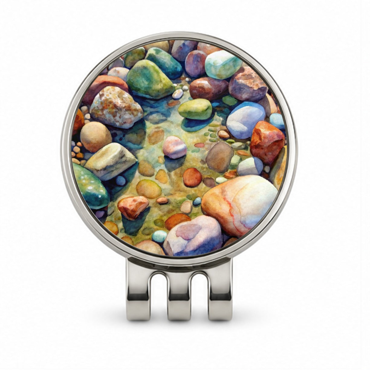 River Rocks Watercolor Golf Hat Clip with Ball Marker