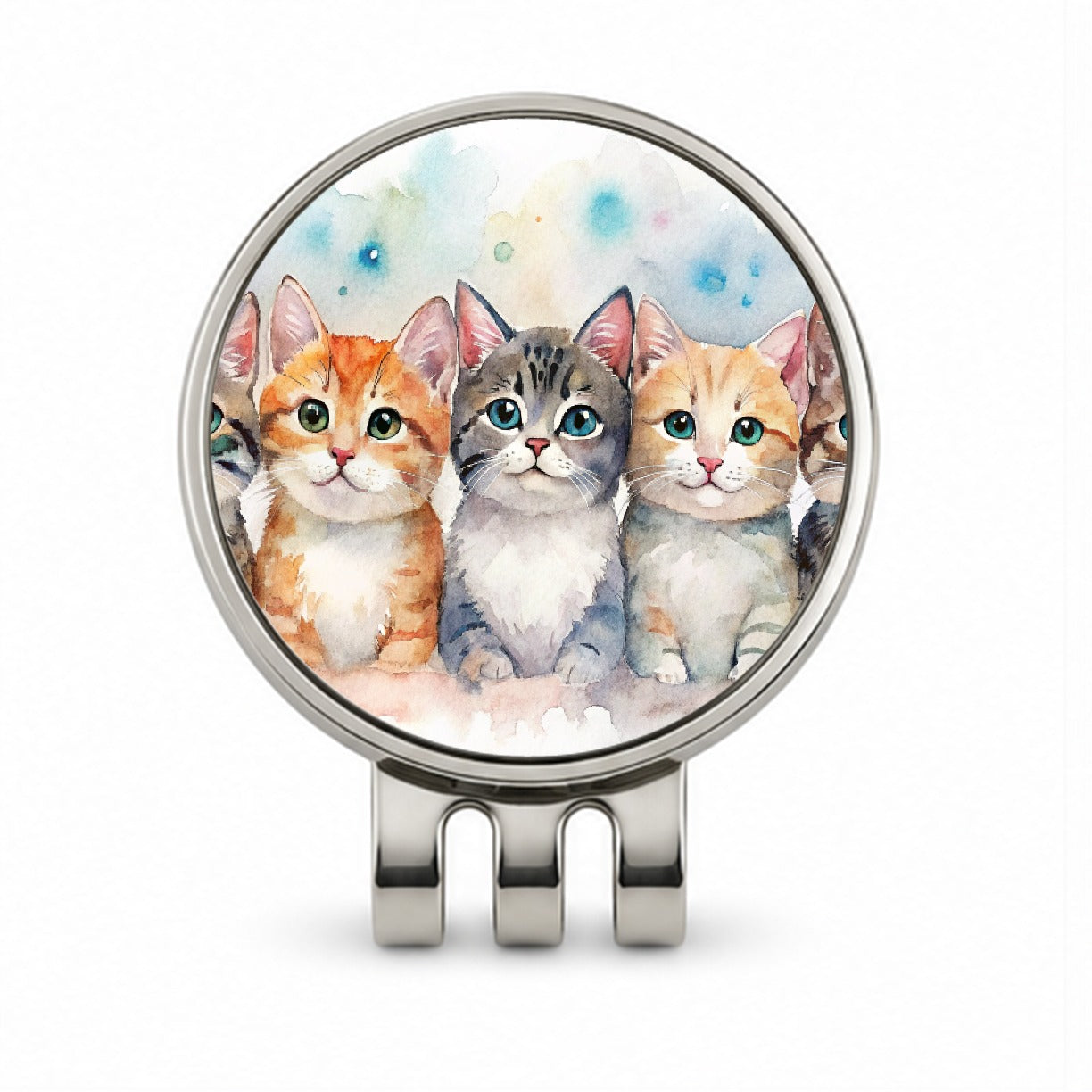 Small Cute Cats In A Row Golf Hat Clip with Ball Marker