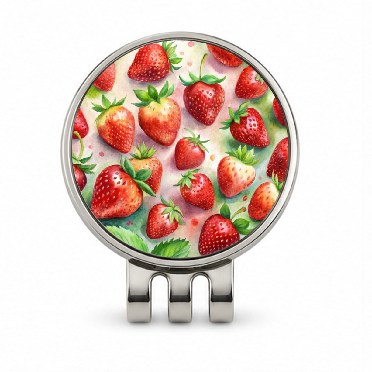 Strawberries Fruit Watercolor Golf Hat Clip with Ball Marker