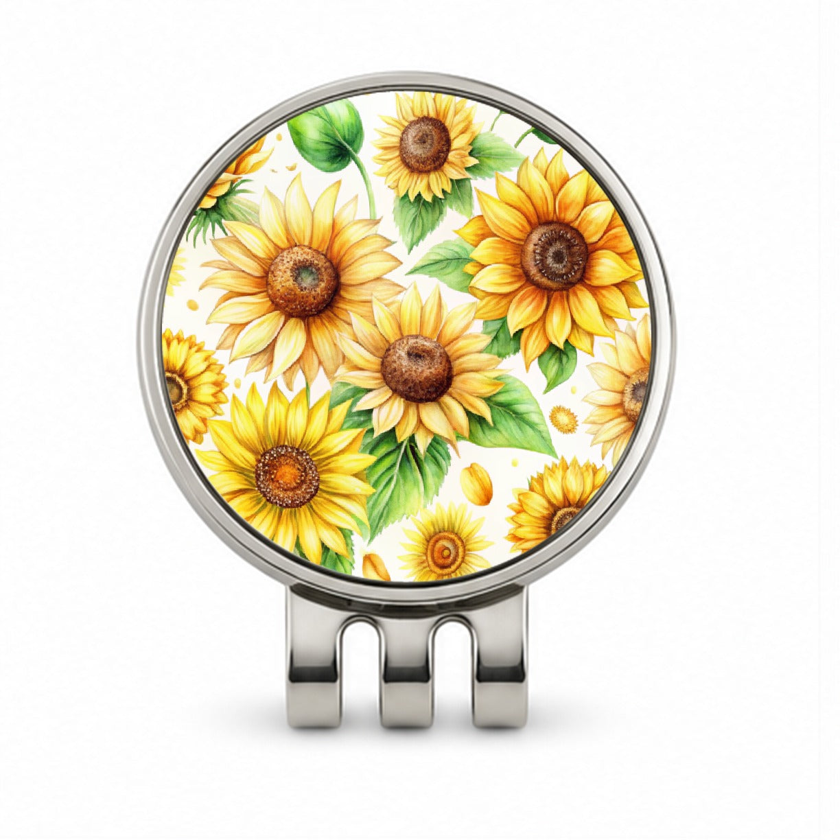 Sunflowers Scattered Watercolor Golf Hat Clip with Ball Marker