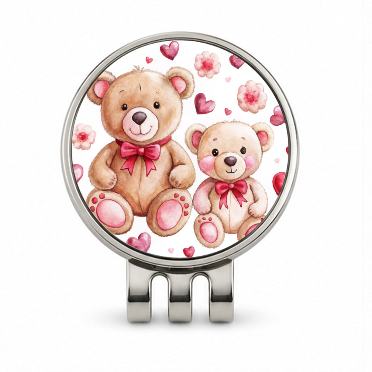 Teddy Bears Pink Red Hearts Golf Hat Clip with Ball Marker