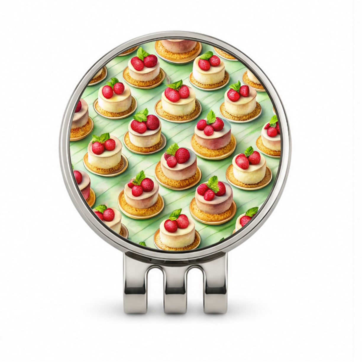 Tiny Cheesecakes On Plates In A Row Golf Hat Clip with Ball Marker