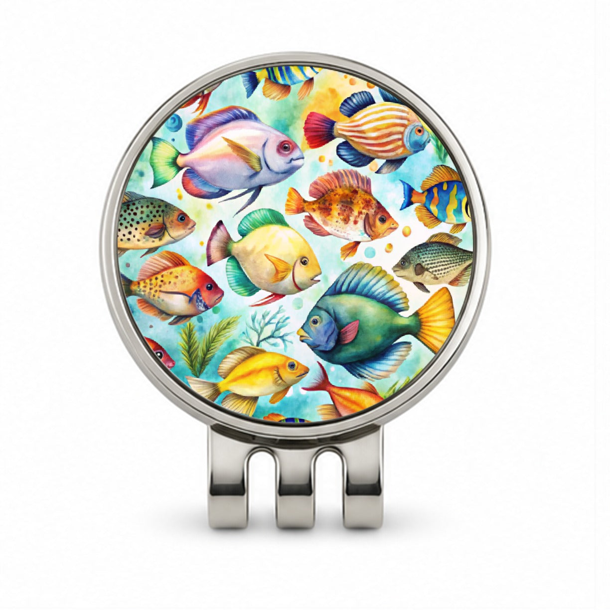 Tropical Fish Watercolor Golf Hat Clip with Ball Marker