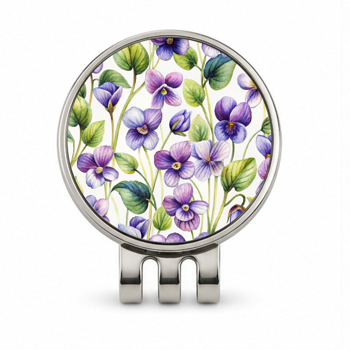 Violets Flowers Watercolor Golf Hat Clip with Ball Marker