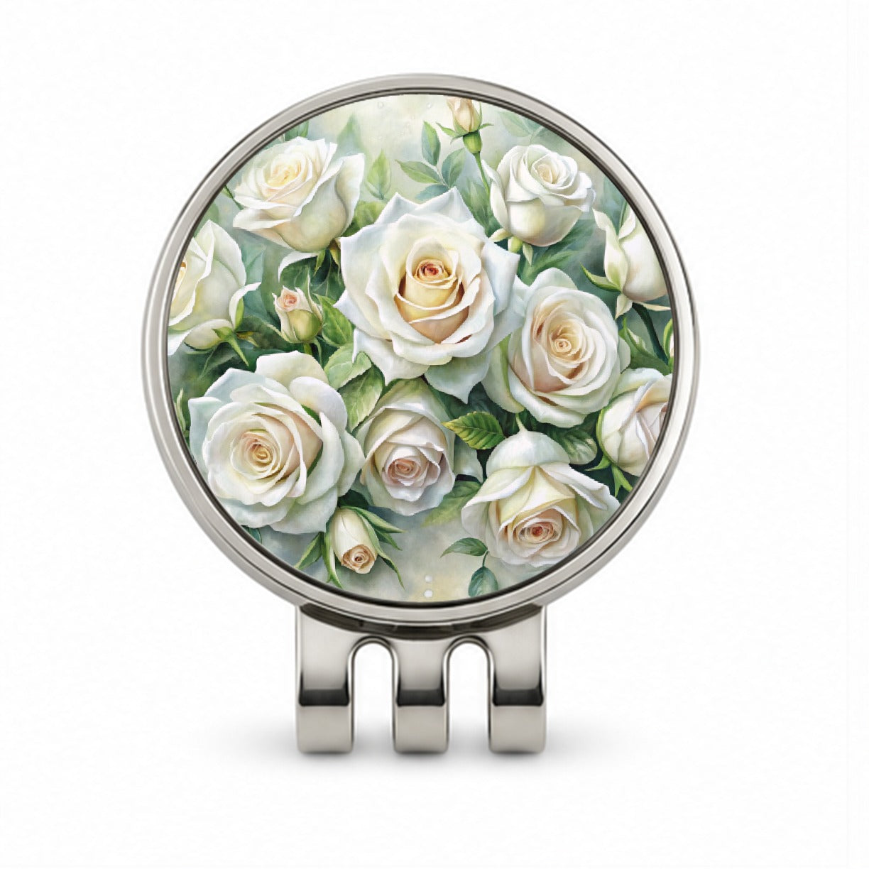 White Roses Flowers Watercolor Golf Hat Clip with Ball Marker