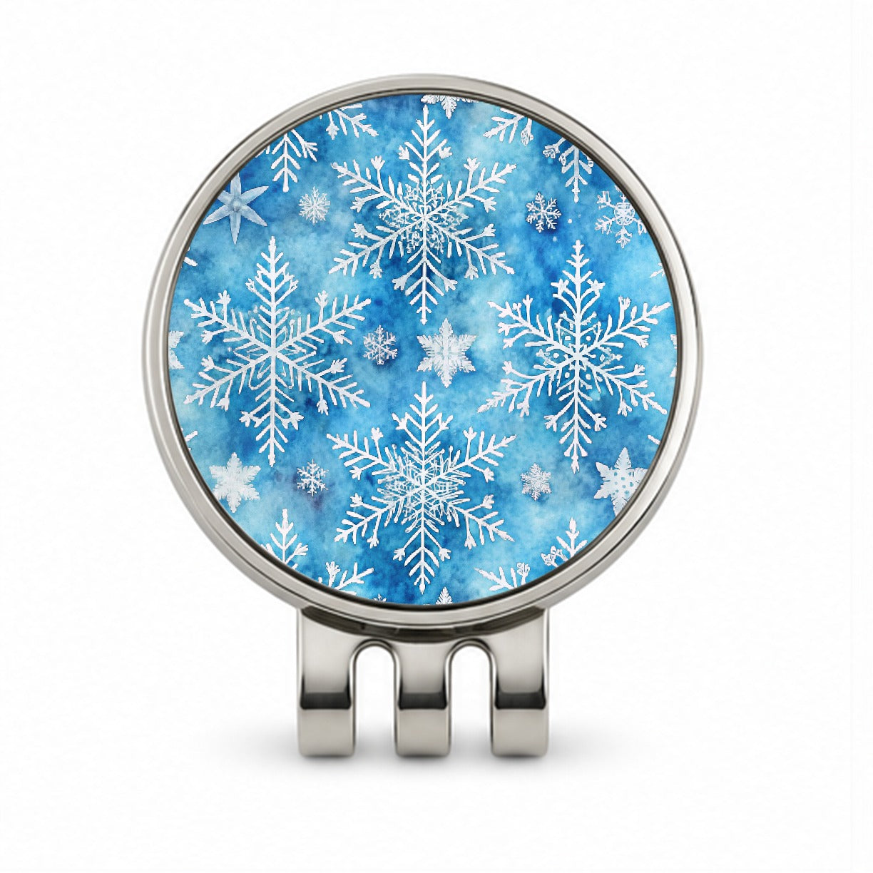 White Snowflakes Beautiful Winter Golf Hat Clip with Ball Marker