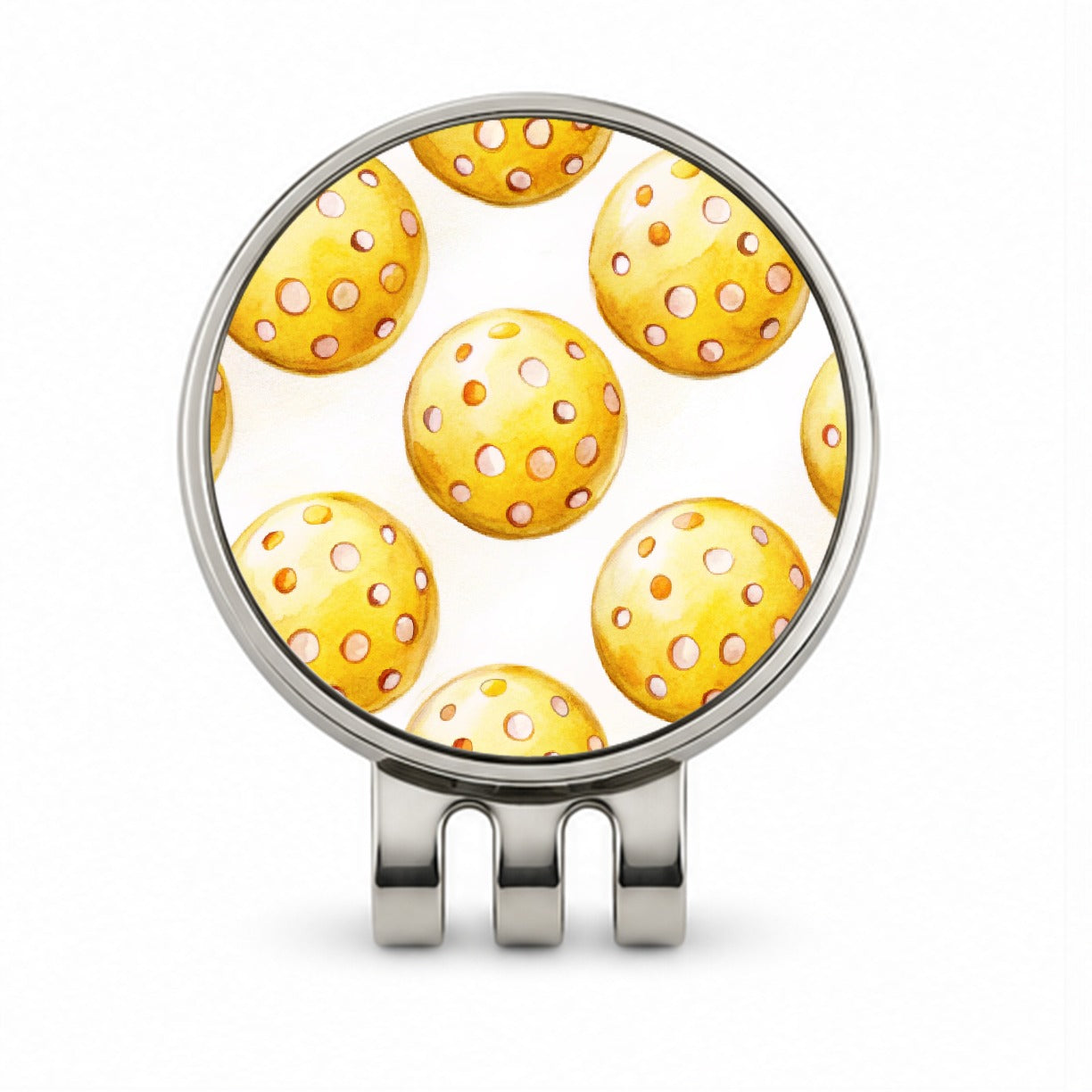 Yellow Pickleballs Golf Hat Clip with Ball Marker