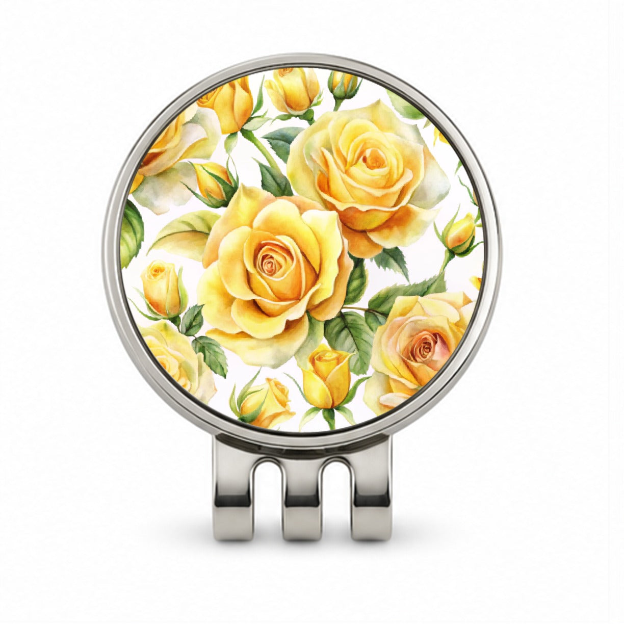 Yellow Roses Flowers Watercolor Golf Hat Clip with Ball Marker
