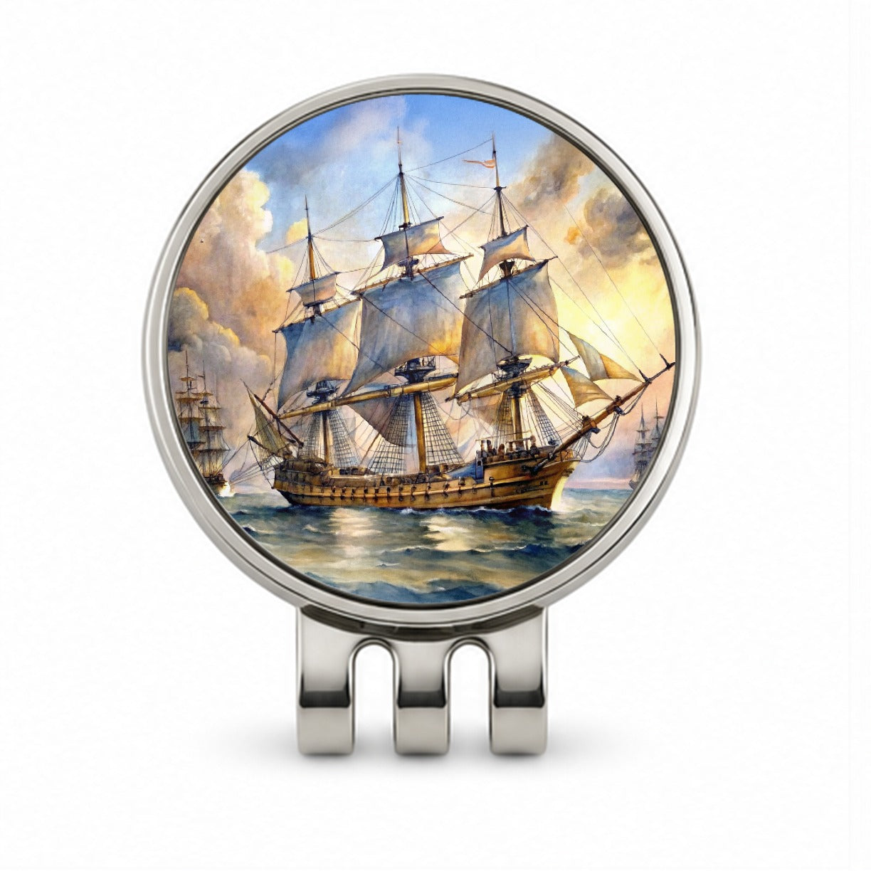 18th Century Sailing War Ship Of The Line Watercolor Golf Hat Clip with Ball Marker