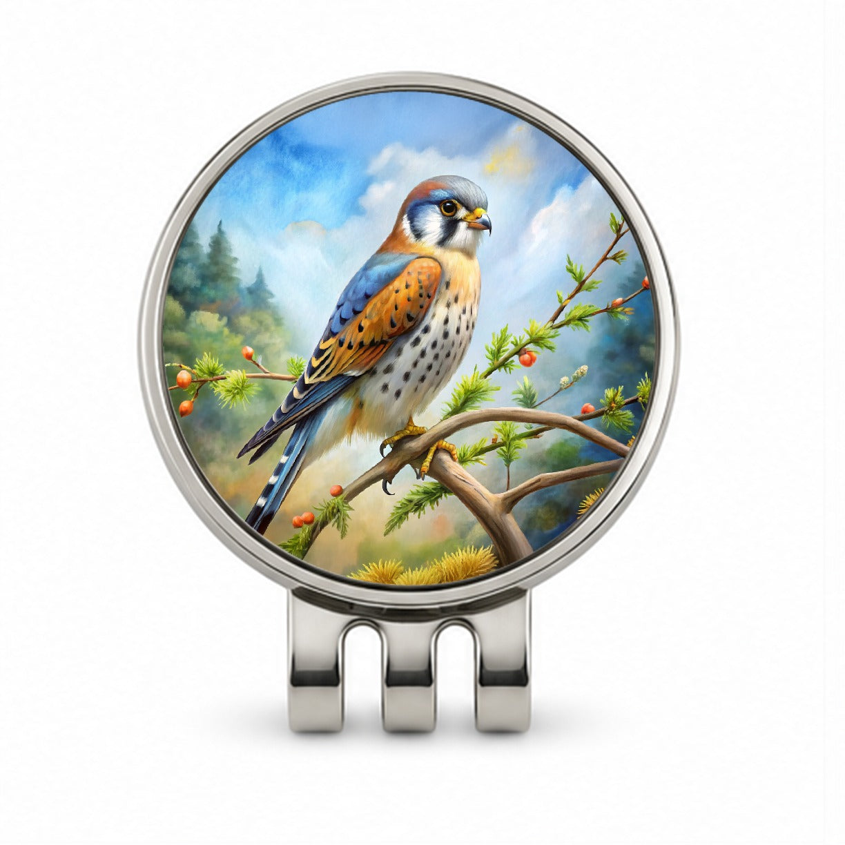 American Kestrel Raptor Bird Of Prey In Tree Scene Watercolor Golf Hat Clip with Ball Marker
