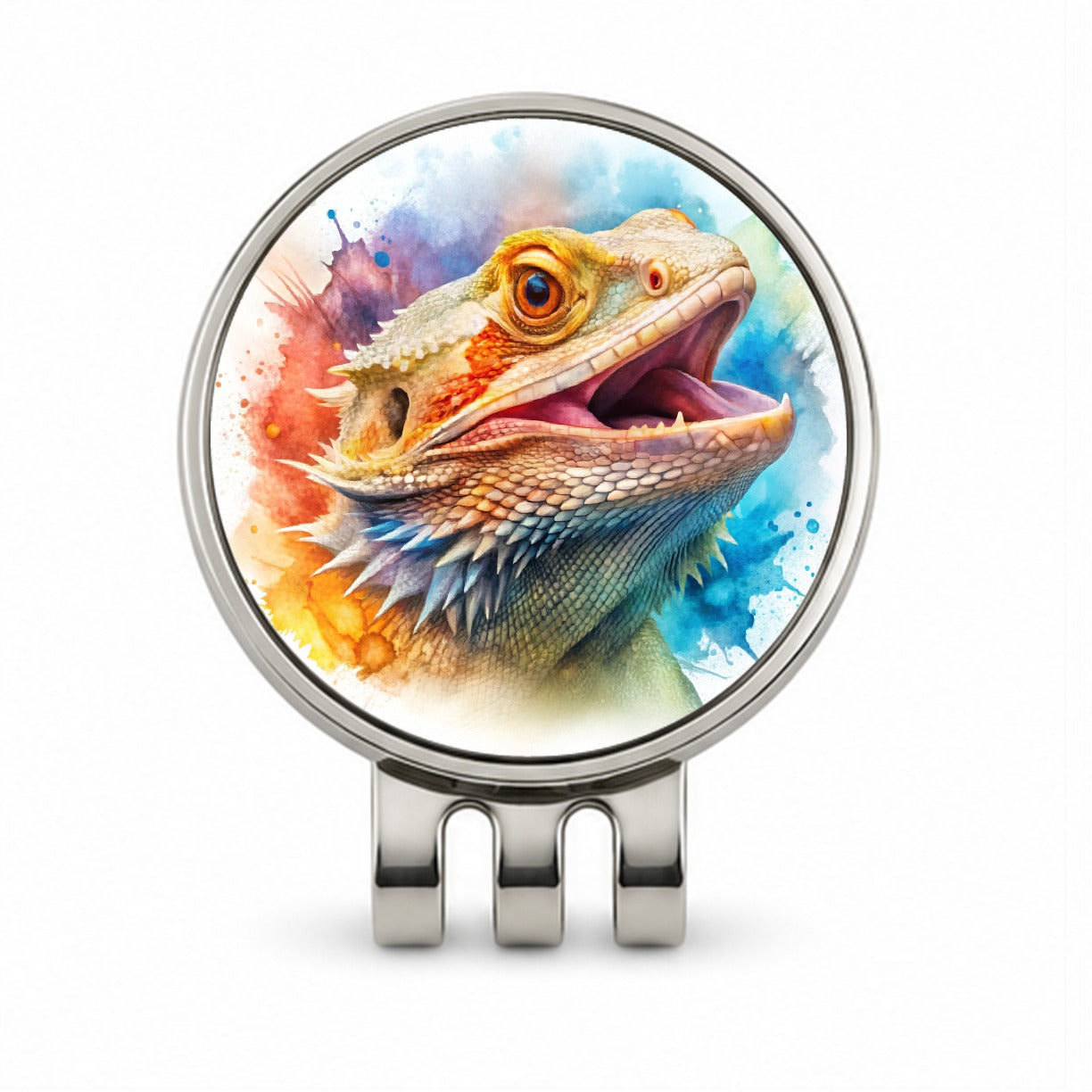 Angry Mad Bearded Dragon Watercolor Golf Hat Clip with Ball Marker