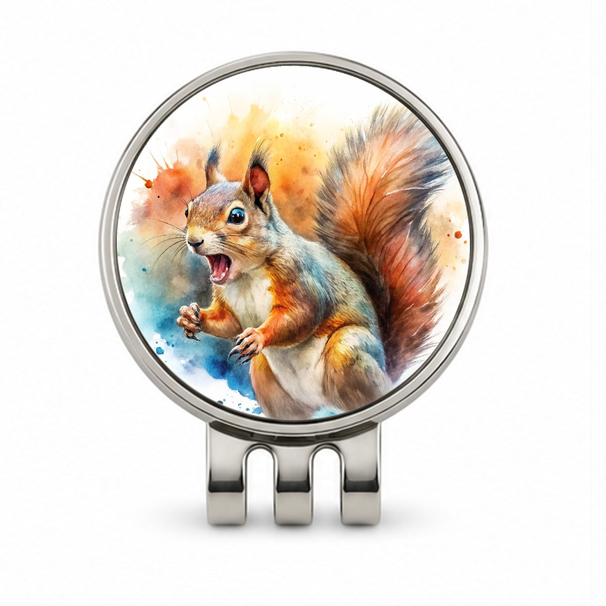 Angry Mad Squirrel Watercolor Golf Hat Clip with Ball Marker