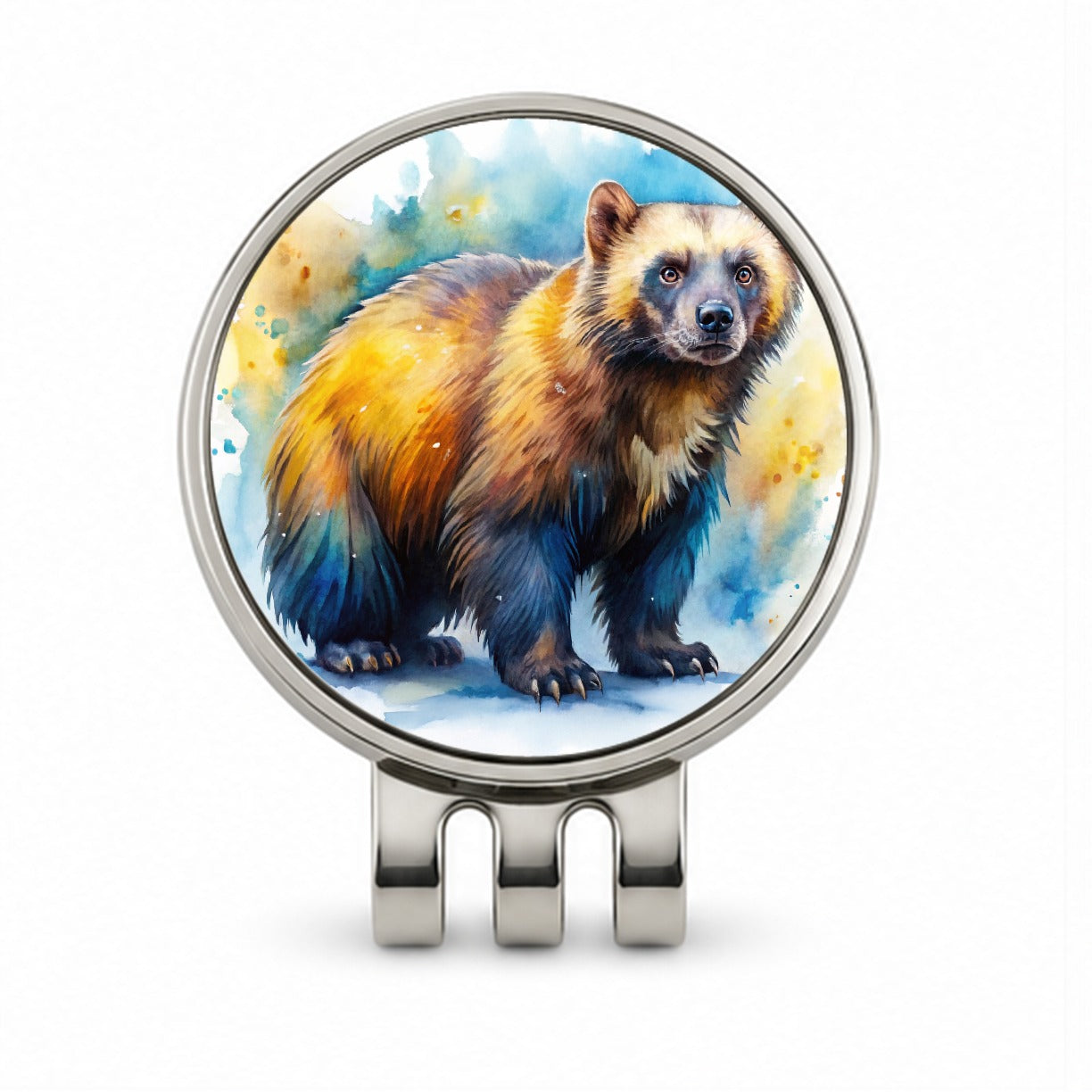 Animal Mad Wolverine Watercolor Golf Hat Clip with Ball Marker