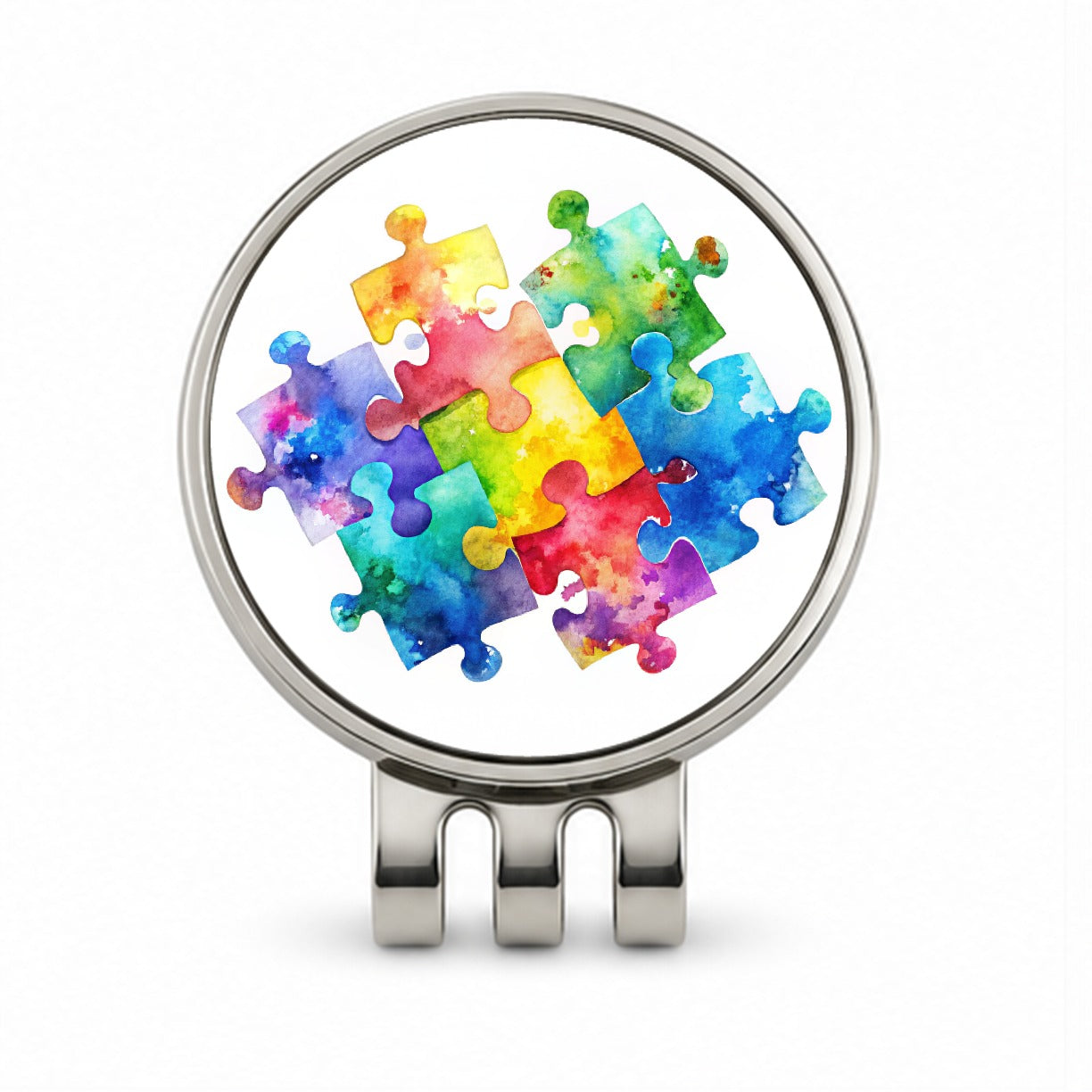 Autism Awareness Acceptance Puzzle Pieces Watercolor Golf Hat Clip with Ball Marker