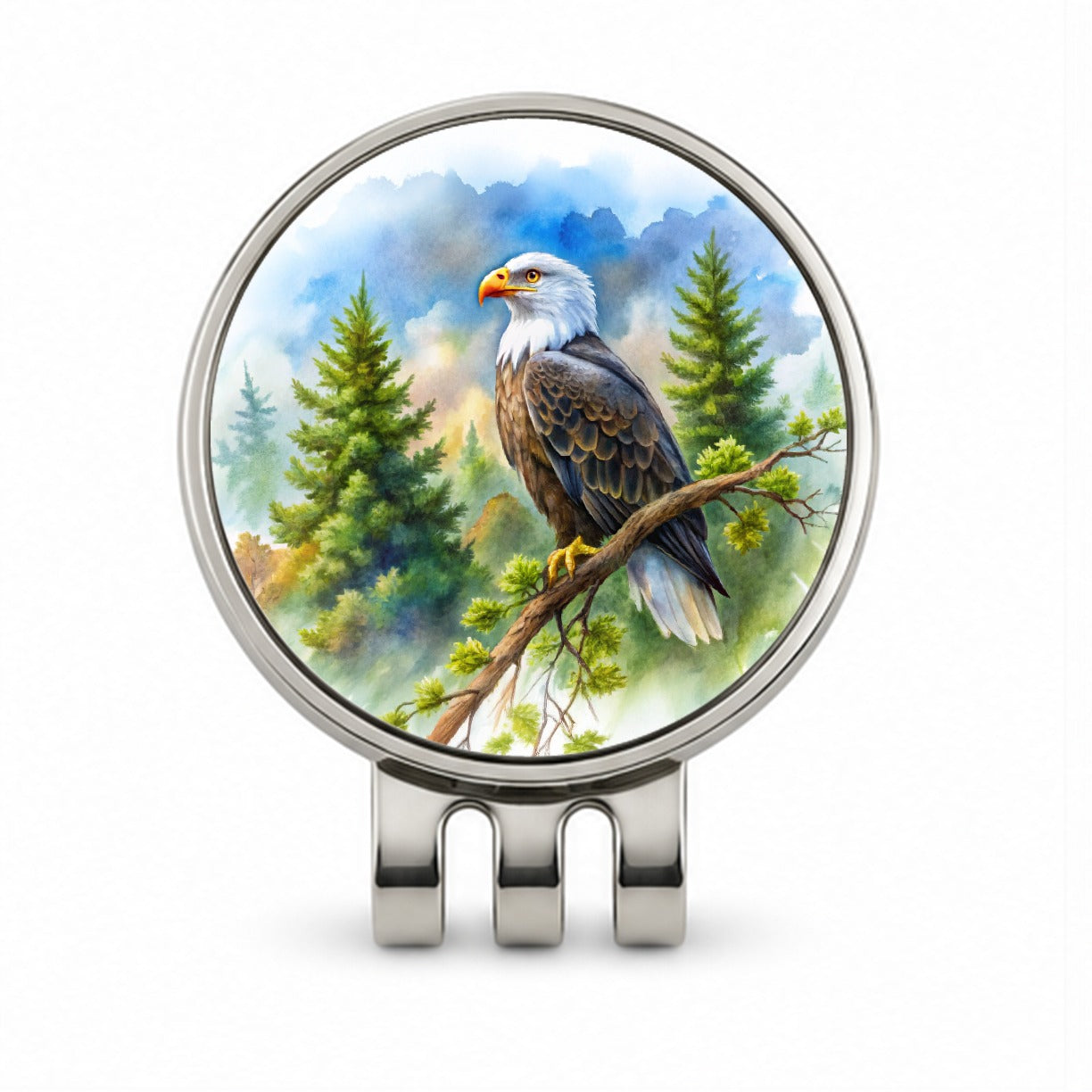 Bald Eagle In Tree Watercolor Golf Hat Clip with Ball Marker
