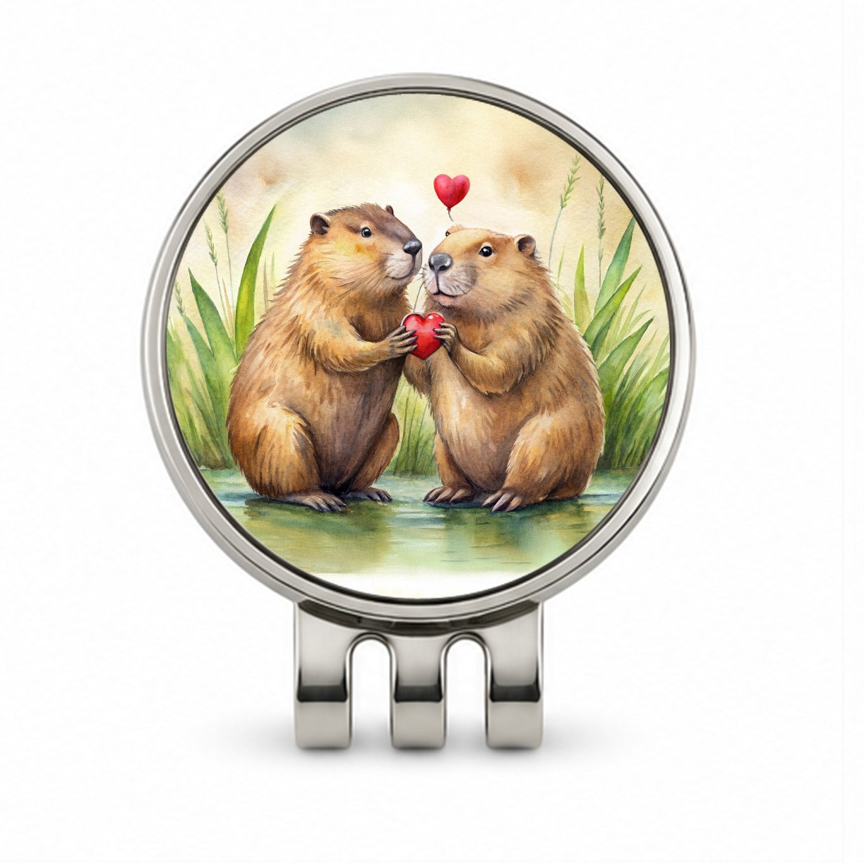 Beavers In Love Water Valentine's Day Golf Hat Clip with Ball Marker