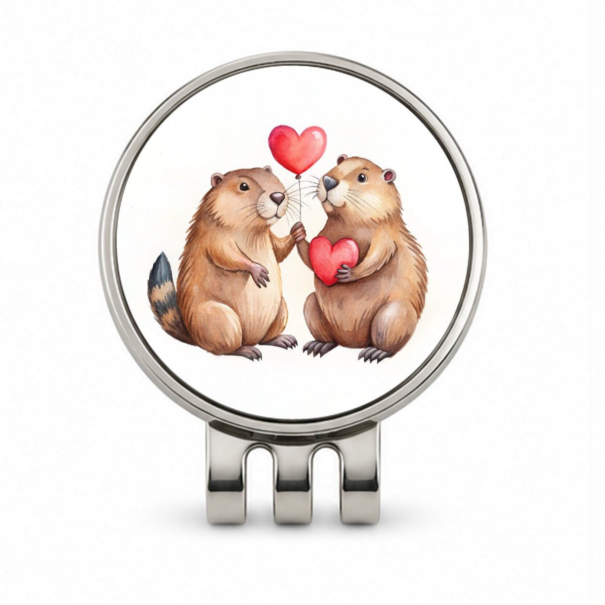Beavers In Love With Hearts Valentine's Day Golf Hat Clip with Ball Marker