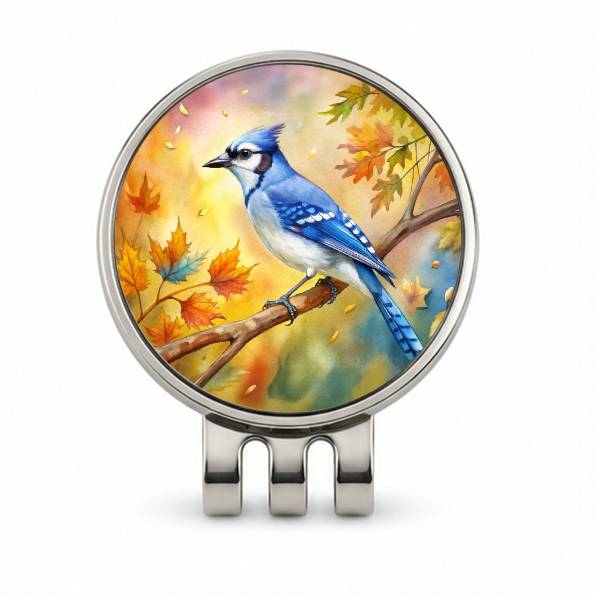Blue Jay In Tree Watercolor Golf Hat Clip with Ball Marker