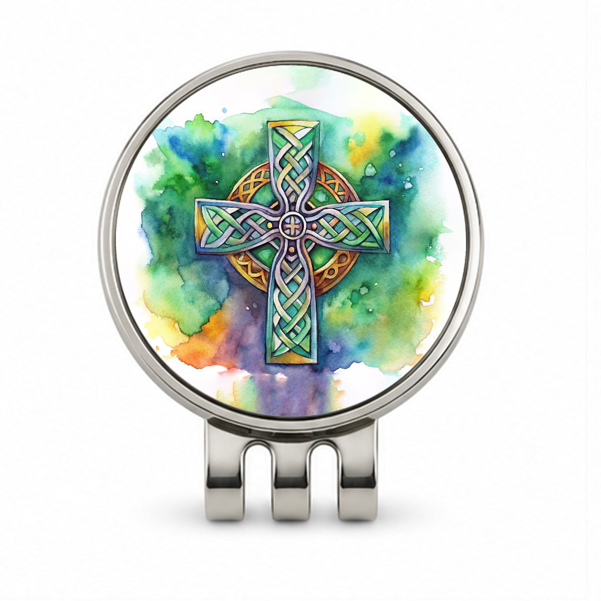 Celtic Christian Cross Watercolor Golf Hat Clip with Ball Marker