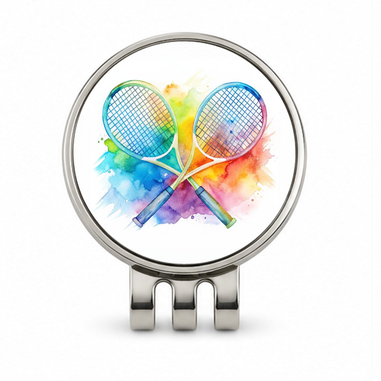 Crossed Tennis Rackets Watercolor Golf Hat Clip with Ball Marker