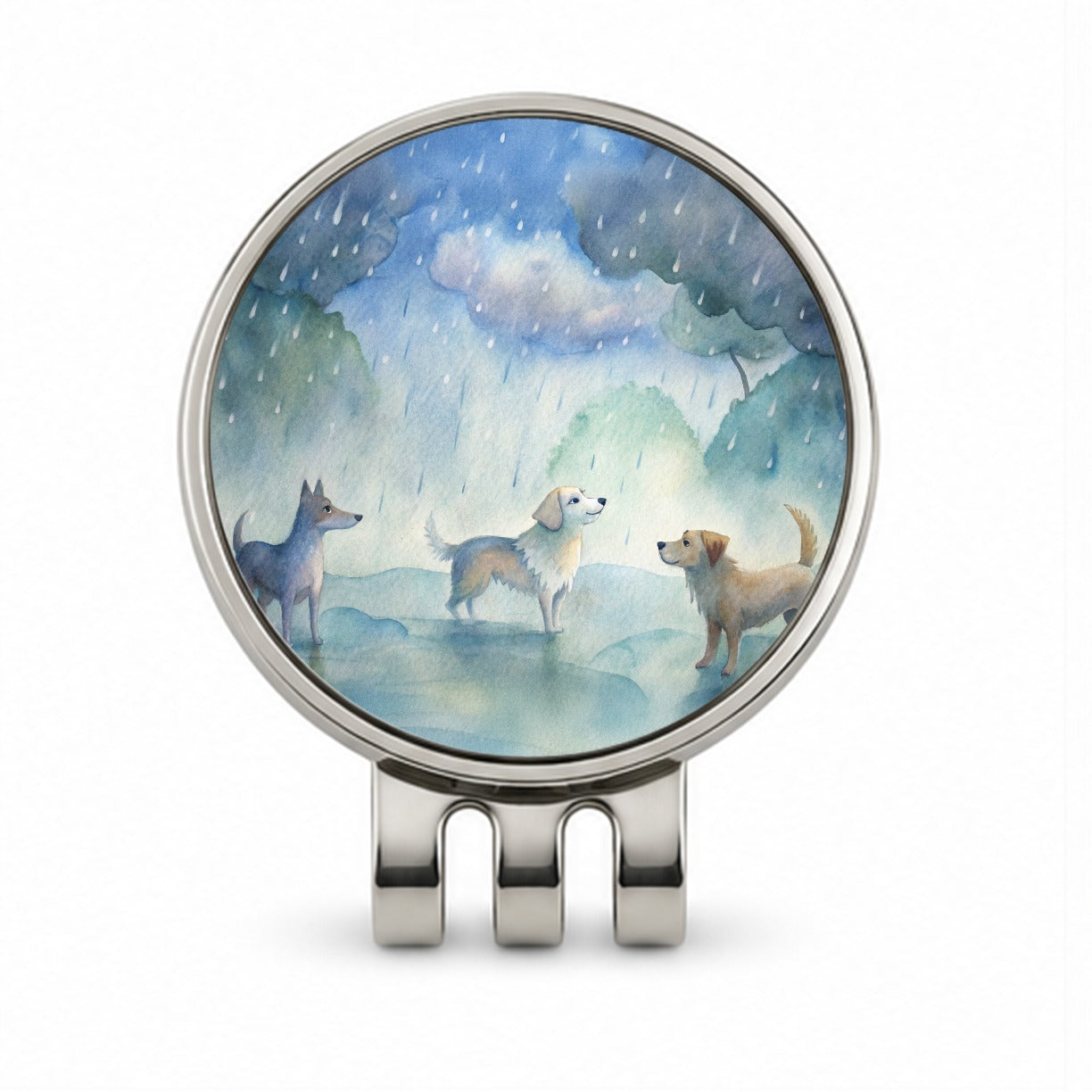 Dogs In The Rain Watercolor Golf Hat Clip with Ball Marker