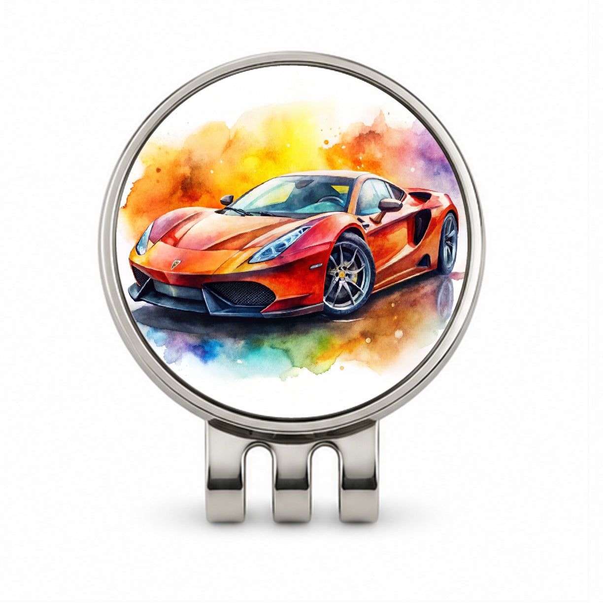 Exotic Supercar Sports Car Watercolor Golf Hat Clip with Ball Marker