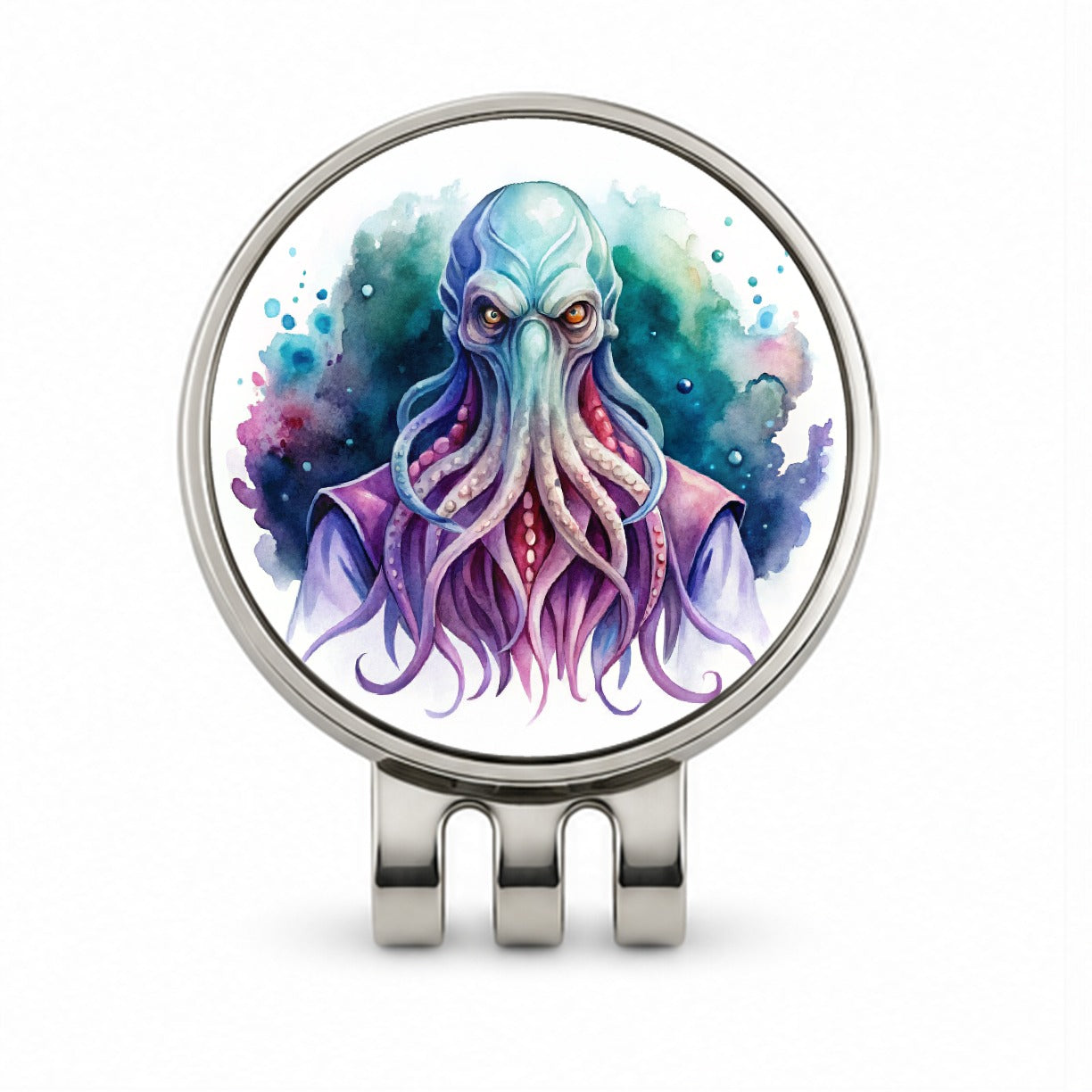 Fantasy Creature Monster Illithid Watercolor Golf Hat Clip with Ball Marker