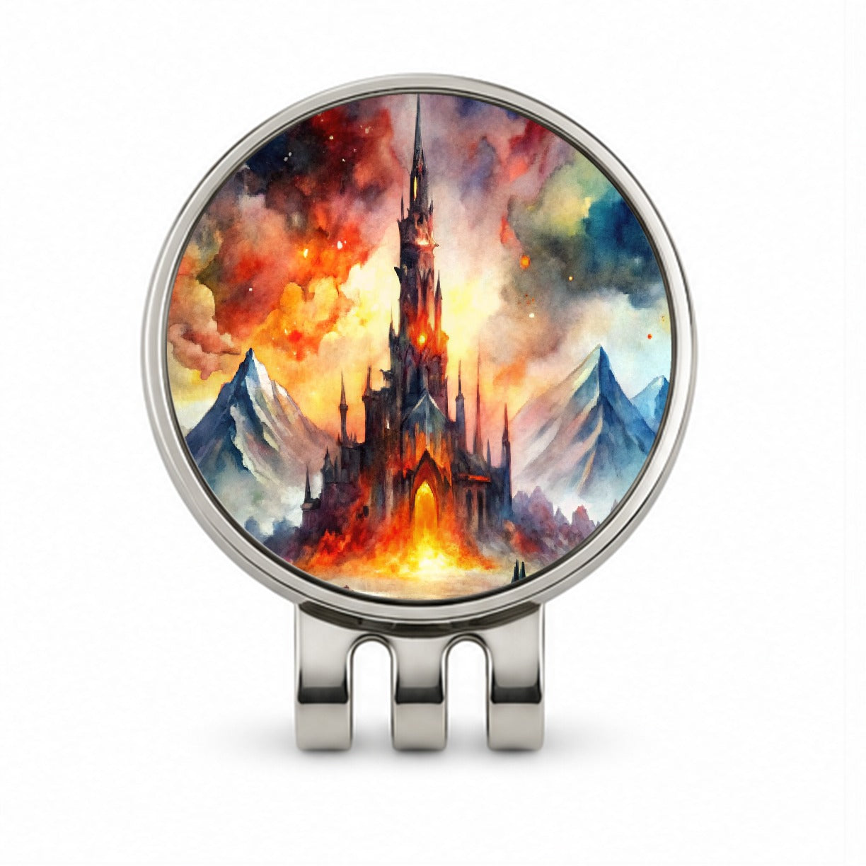Fantasy Evil Dark Castle Watercolor Golf Hat Clip with Ball Marker