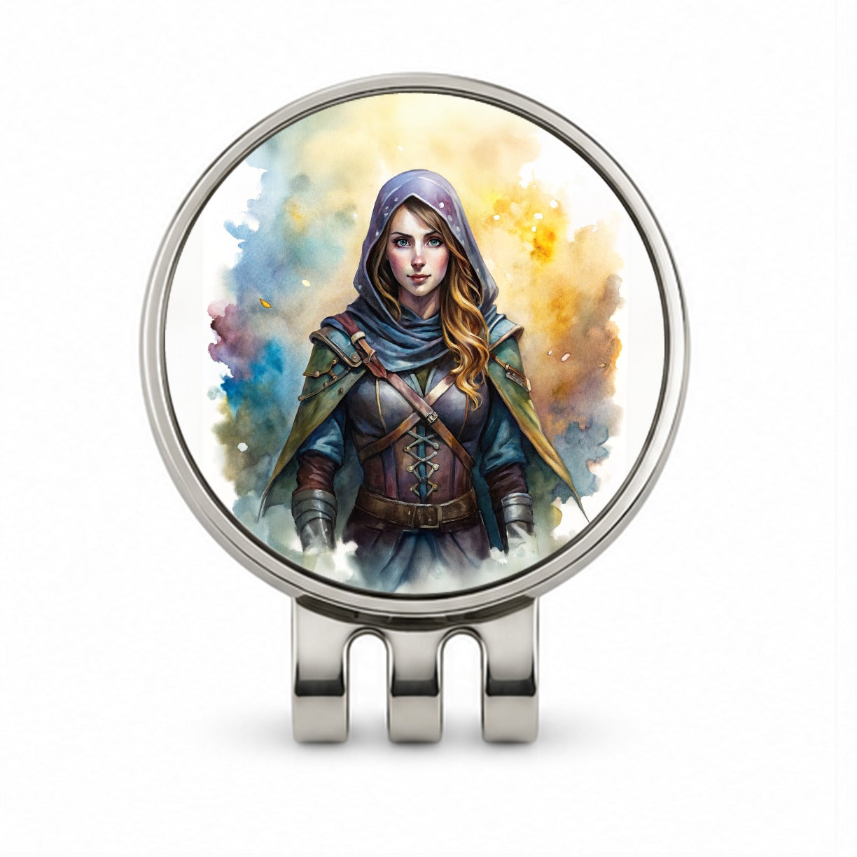 Fantasy Female Thief Rogue Watercolor Golf Hat Clip with Ball Marker