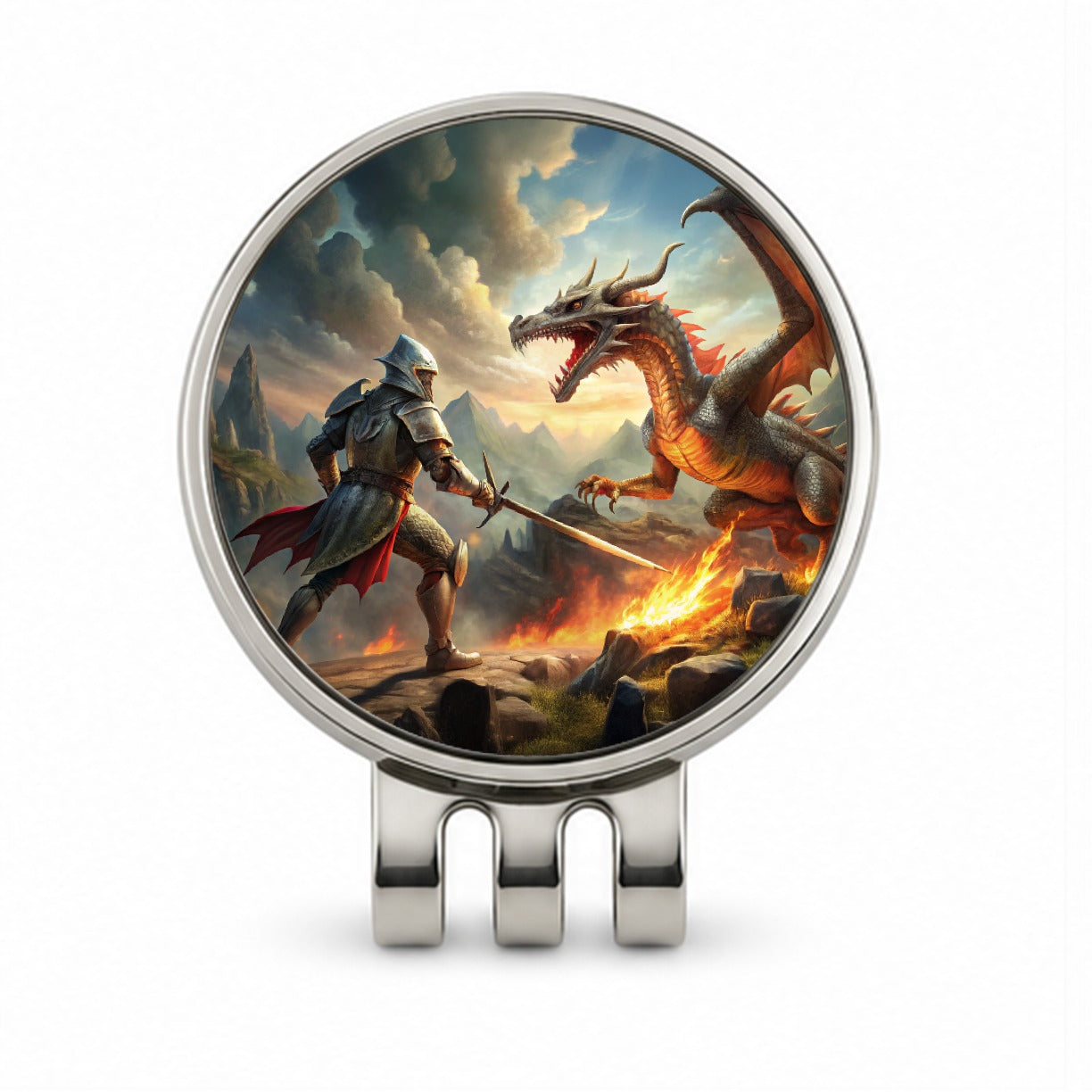 Fantasy Knight Fighting A Fire-breathing Dragon Golf Hat Clip with Ball Marker