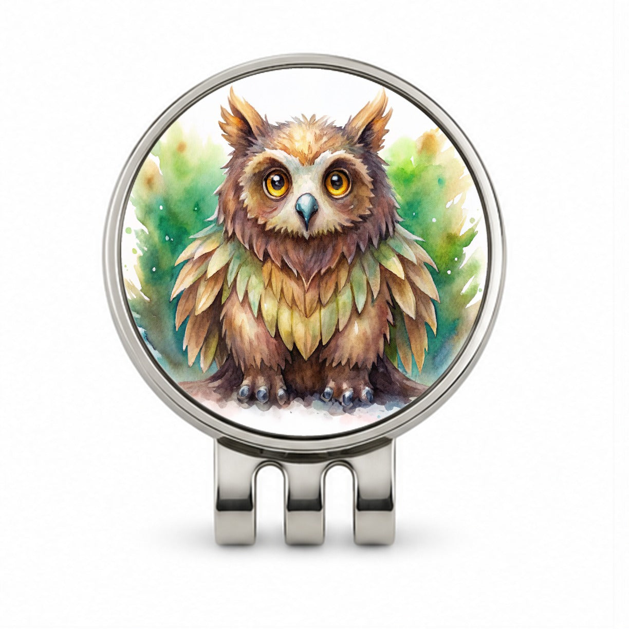 Fantasy Owl Bear Owlbear Green Background Watercolor Golf Hat Clip with Ball Marker
