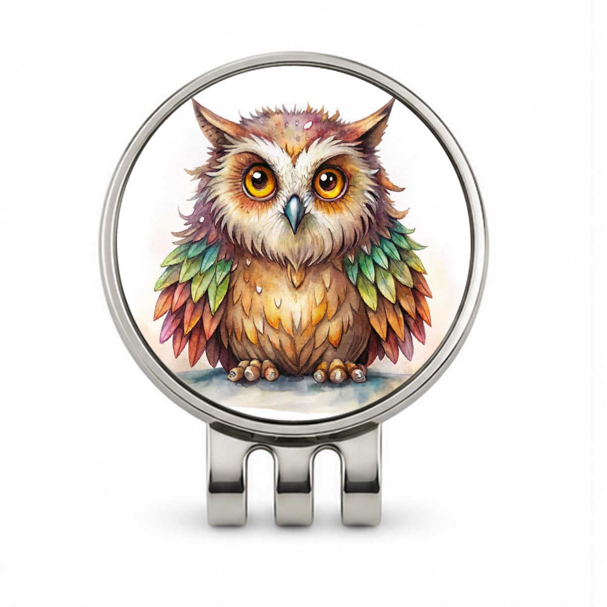 Fantasy Owlbear Owl Bear Colorful Wings Watercolor Golf Hat Clip with Ball Marker