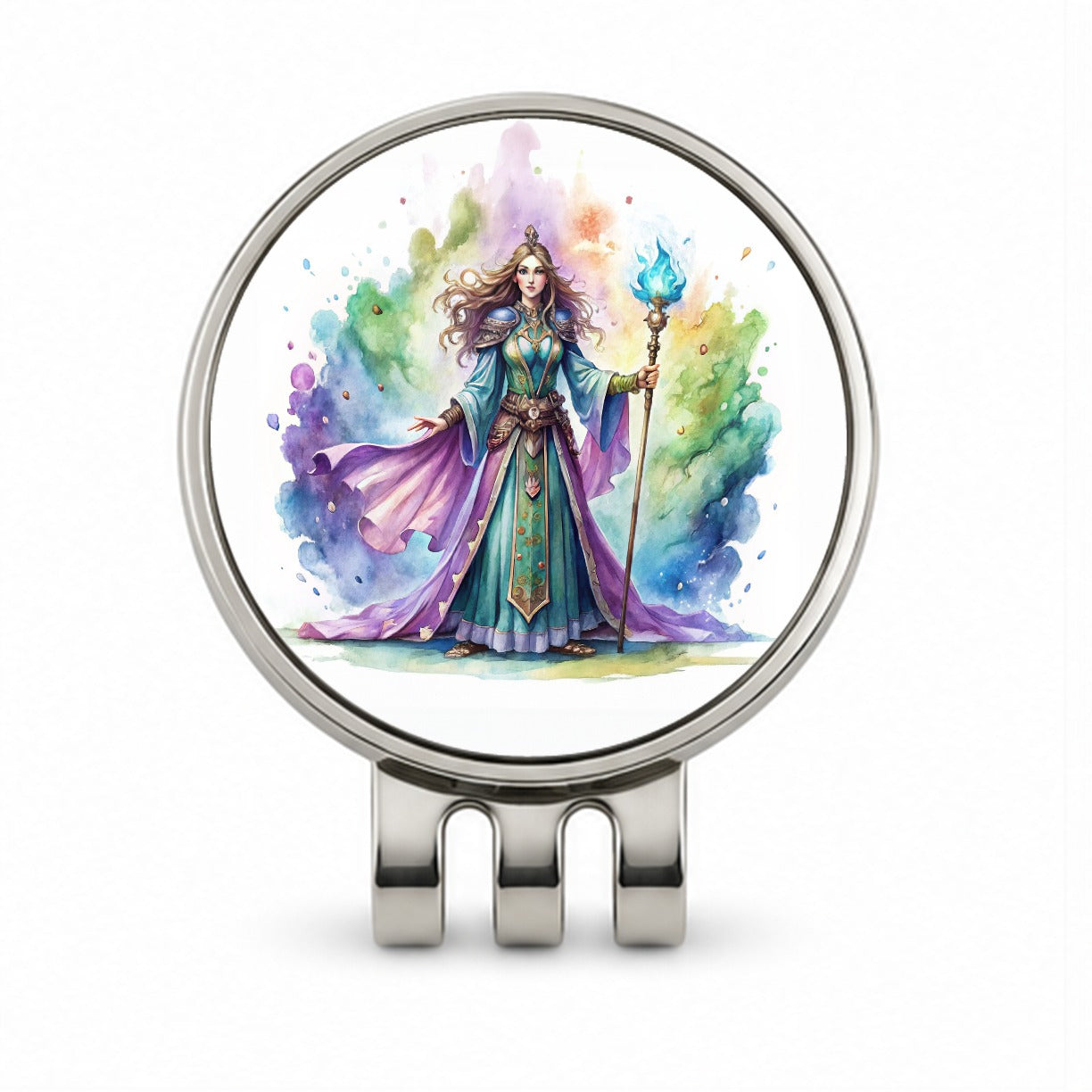 Fantasy Sorceress Purple Blue Magic Mana Watercolor Golf Hat Clip with Ball Marker