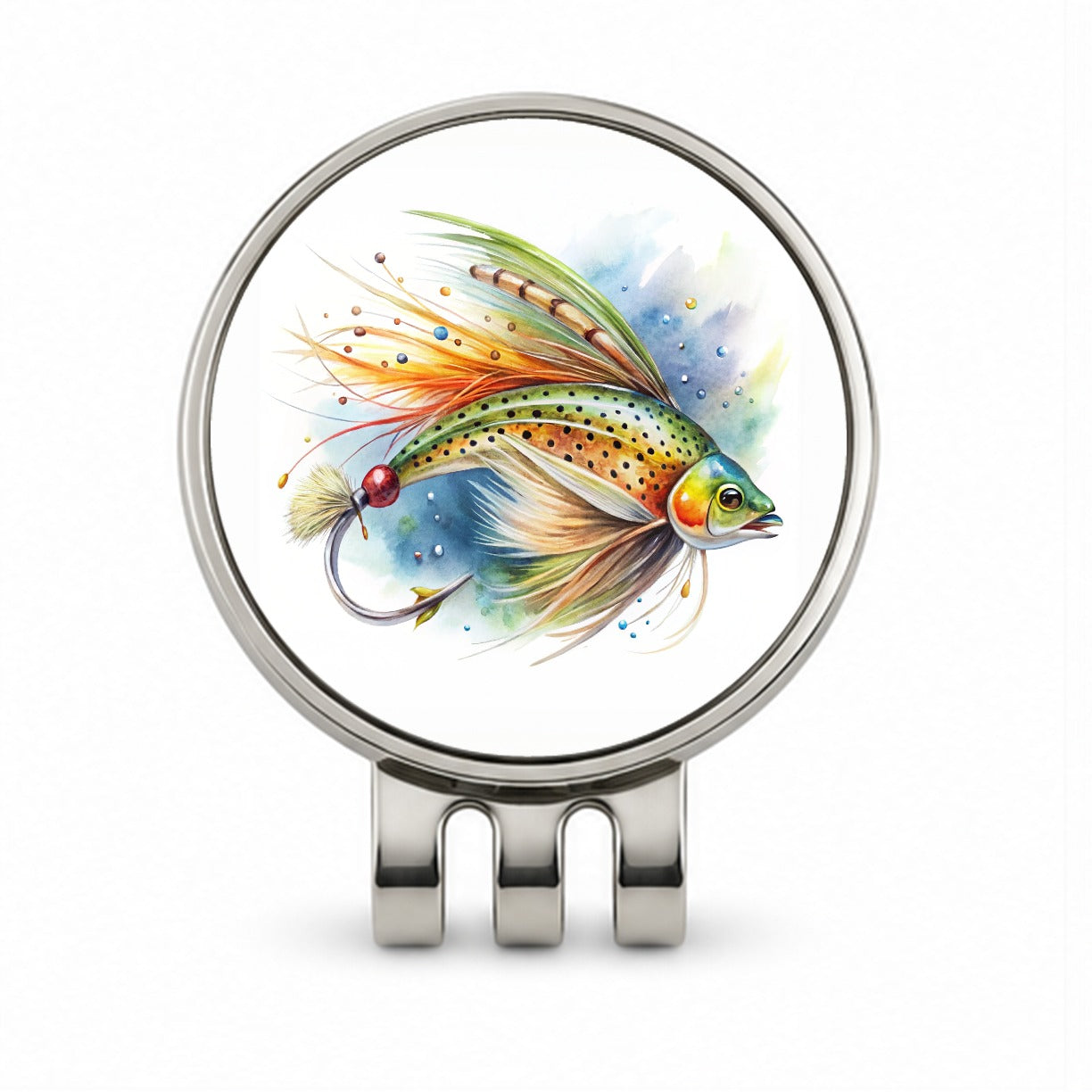 Fishing Lure Flies Watercolor Golf Hat Clip with Ball Marker
