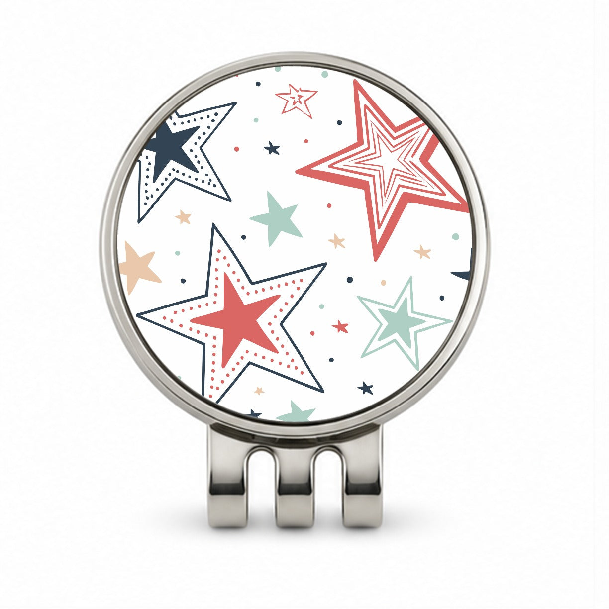 Fun Scattered Stars Golf Hat Clip with Ball Marker