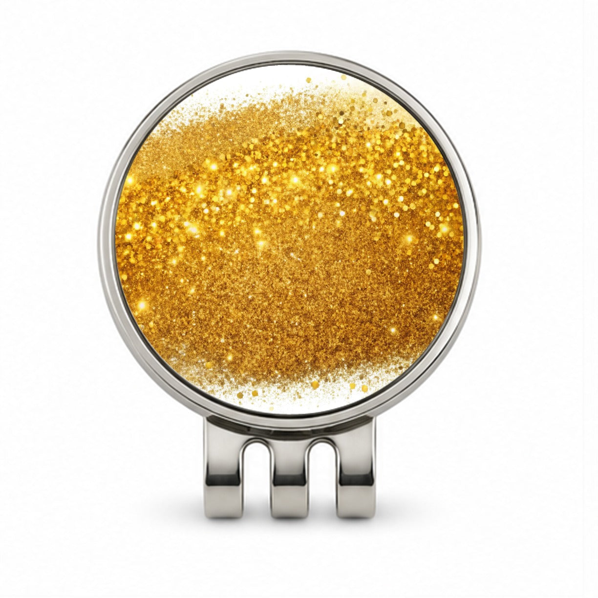 Gold Faux Glitter Golf Hat Clip with Ball Marker
