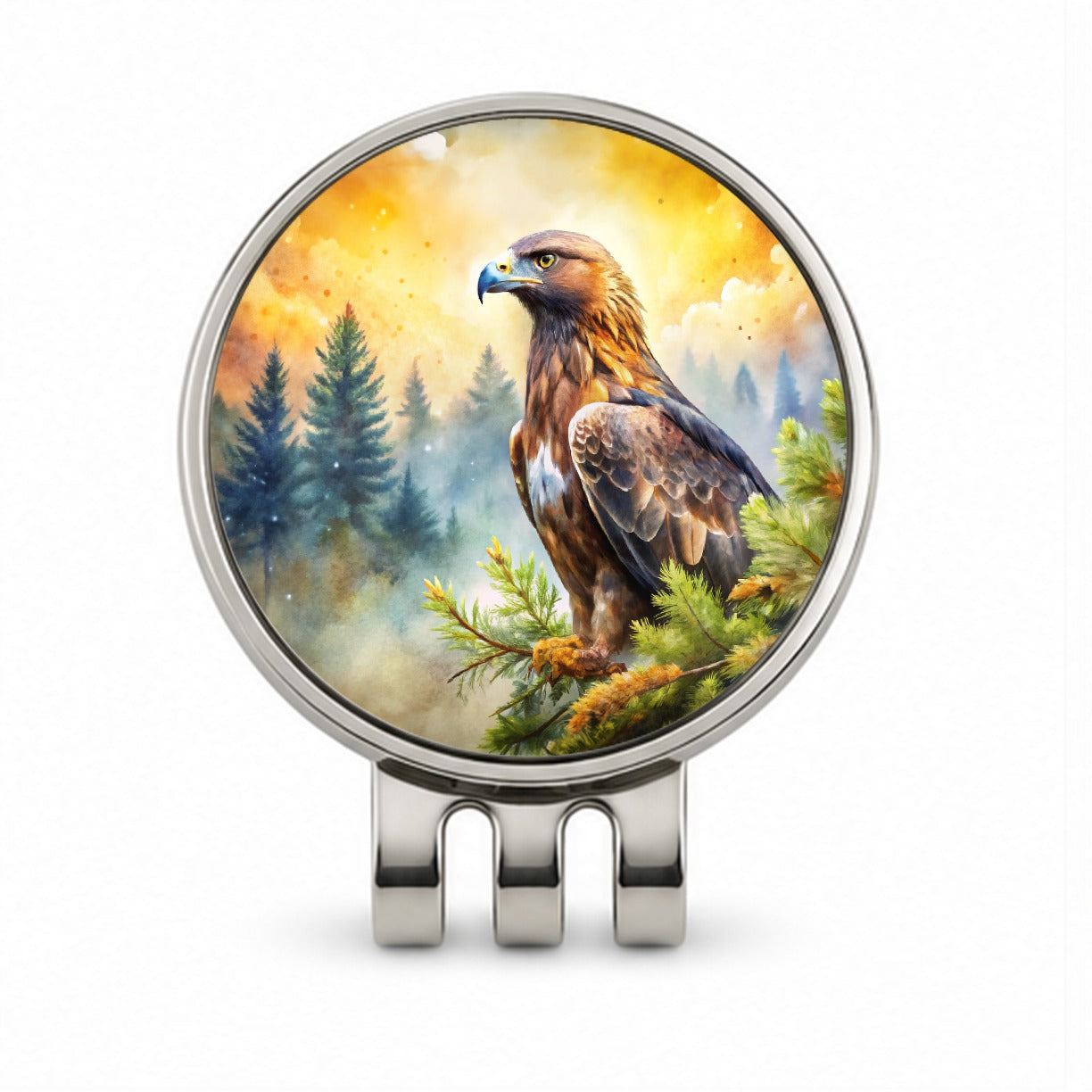 Golden Eagle Raptor Bird Of Prey In Tree Watercolor Golf Hat Clip with Ball Marker