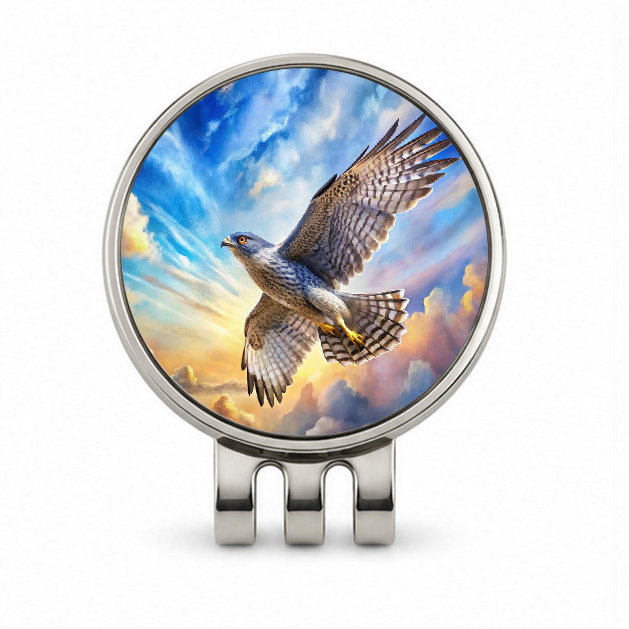 Goshawk Raptor Bird Of Prey In Flight Sky Clouds Watercolor Golf Hat Clip with Ball Marker