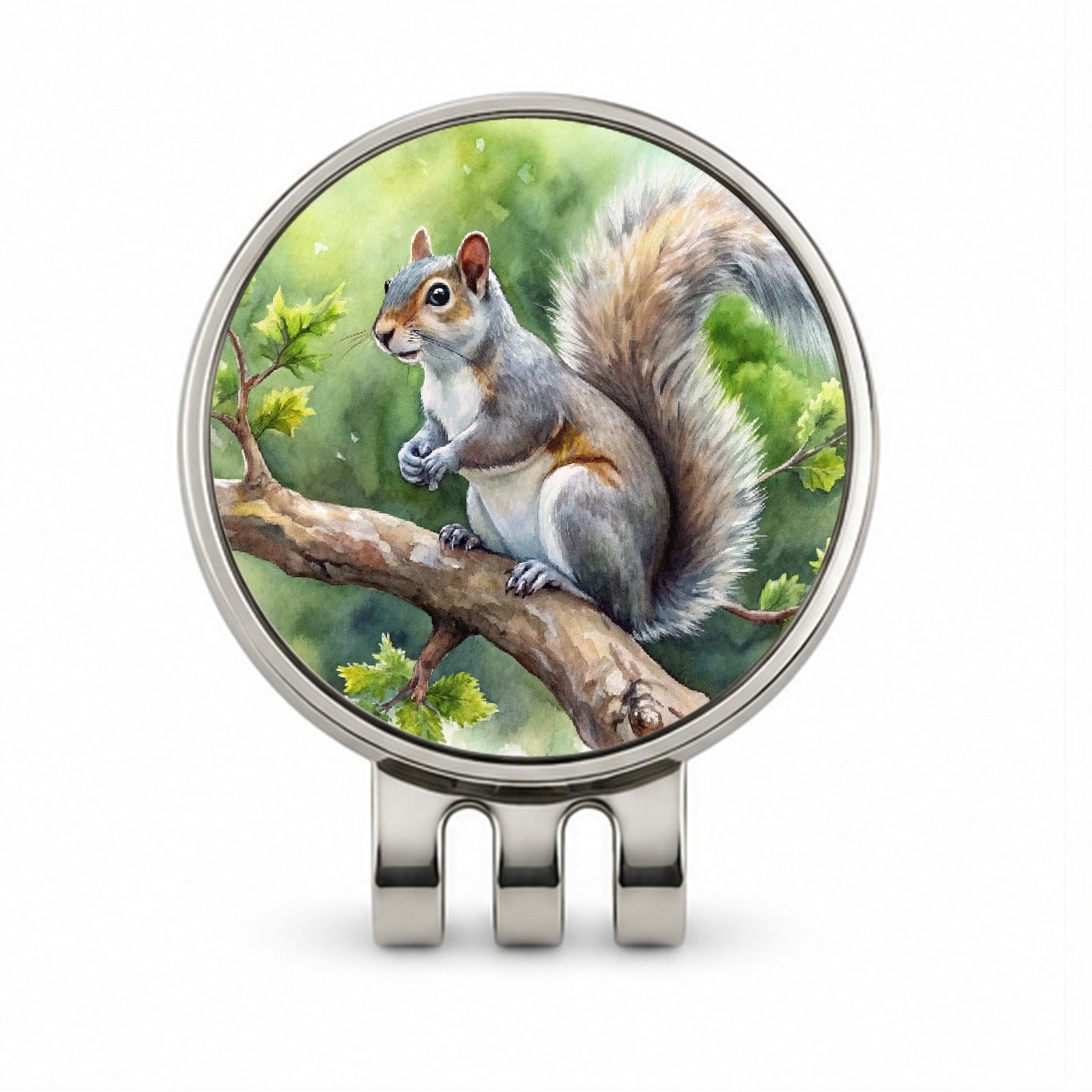 Gray Squirrel In Tree Watercolor Golf Hat Clip with Ball Marker