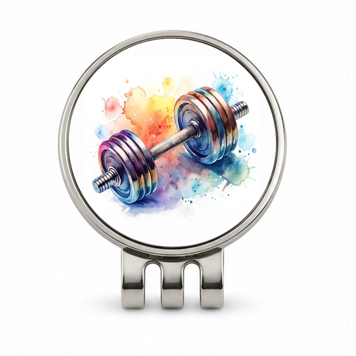 Gym Workout Dumbbells Weights Watercolor Golf Hat Clip with Ball Marker