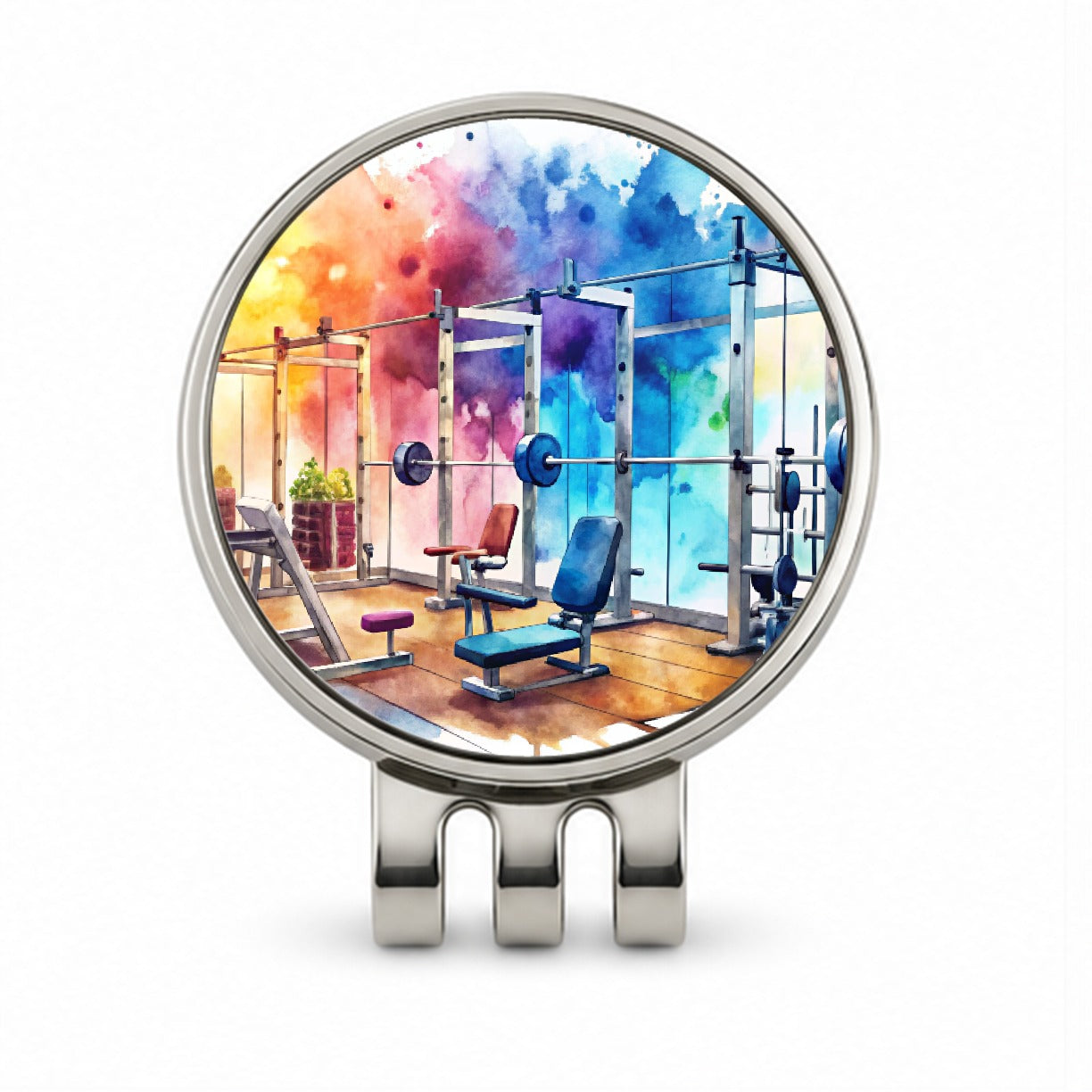 Gym Workout Equipment Watercolor Golf Hat Clip with Ball Marker