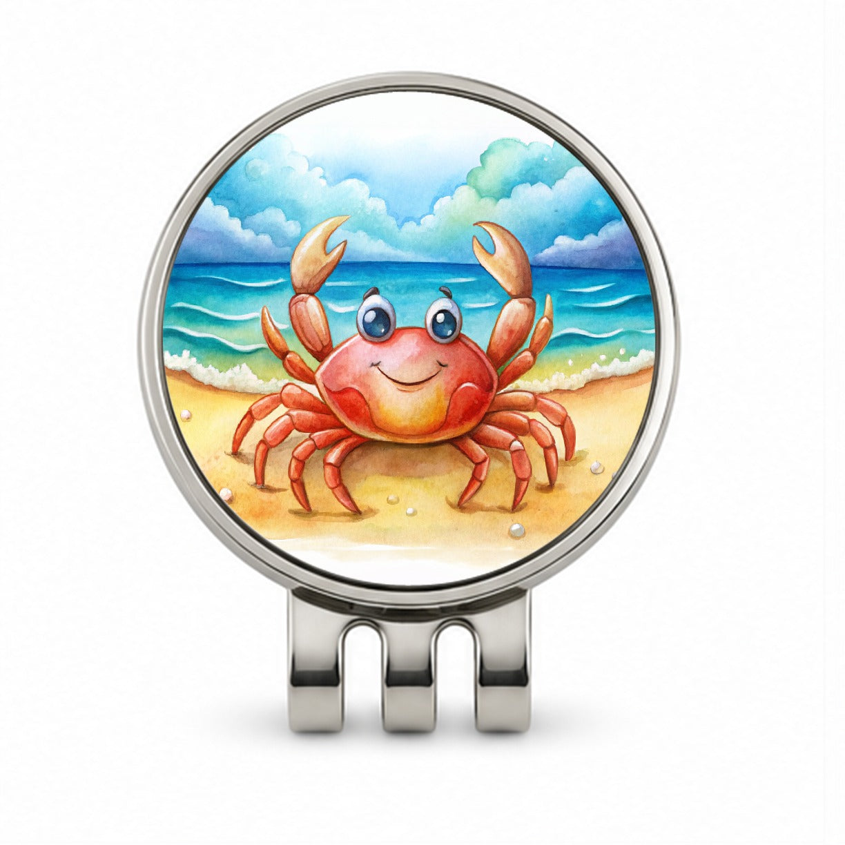 Happy Crab On The Tropical Beach Watercolor Golf Hat Clip with Ball Marker