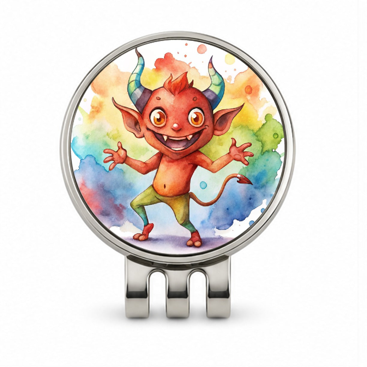 Happy Short Dancing Demon Watercolor Golf Hat Clip with Ball Marker