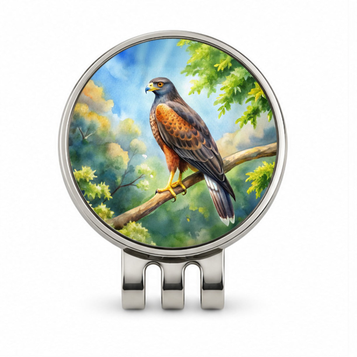Harris's Hawk Raptor Bird Of Prey In Tree Watercolor Golf Hat Clip with Ball Marker